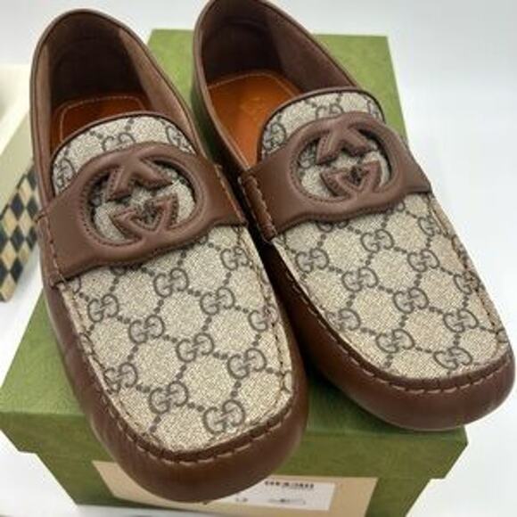 Men's Gucci interlocking G Supreme driver loafers size 9, made in Italy - Picture 1 of 10